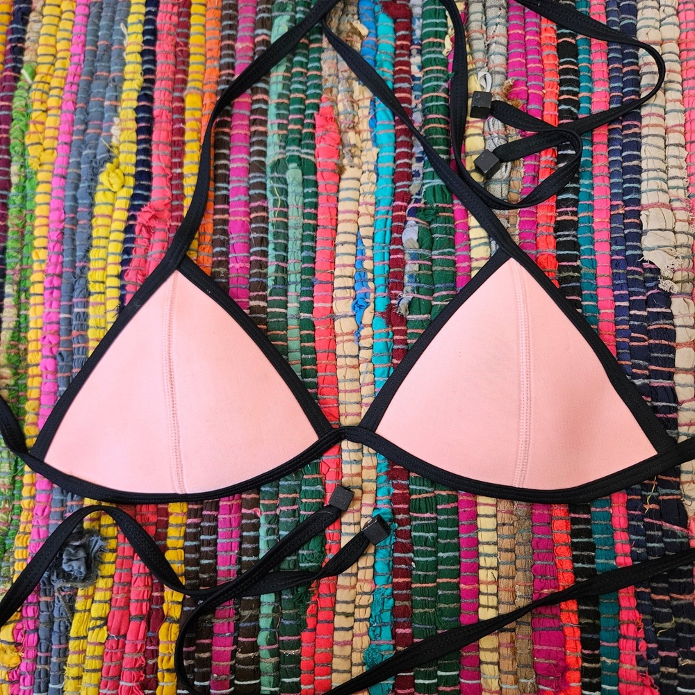 Triangl Neoprene Triangle String Bikini Top Sz S Neon Coral Black